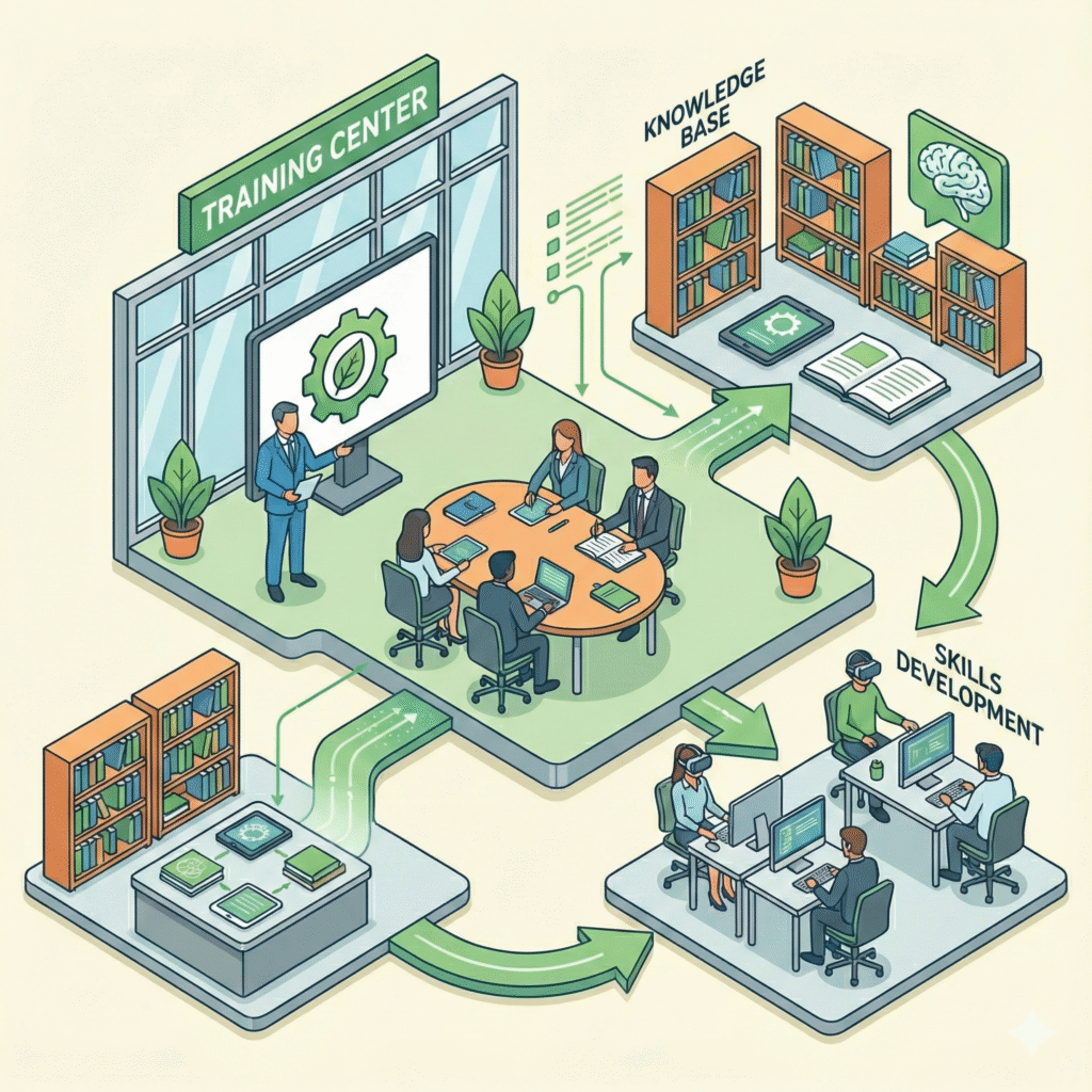 教練式陪跑，結合專業培訓與制度導入，協助企業培養自己的永續團隊，讓制度、評鑑與減碳能真正內化